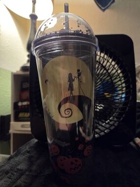 Nightmare Before Christmas Jack & Sally Clear Tumbler Cup - Black & Orange